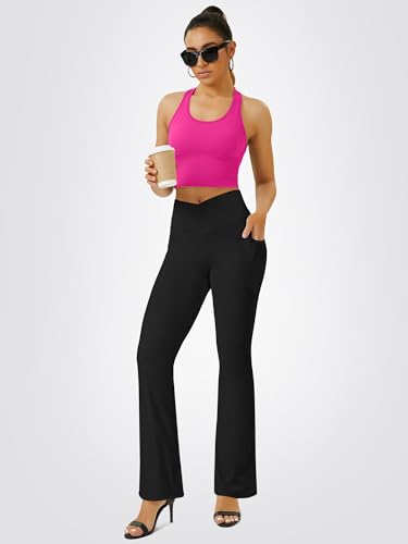 Flare Yoga Pants for Women with Pockets - Black, Large