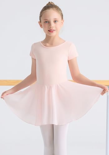 Ballet Leotard for Girls - Toddler Dance Dress, Short Sleeve, Criss-Cross Back - Ballet Pink / 4-5T