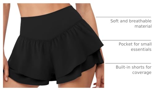 IWD Women's Black Small Flowy Running & Tennis Shorts with Pockets