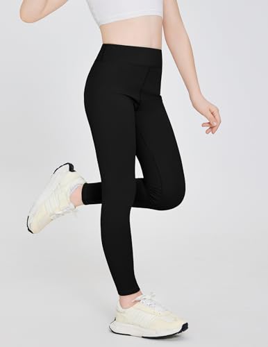 Girls High Waisted Athletic Leggings - Black, 11-12 Years