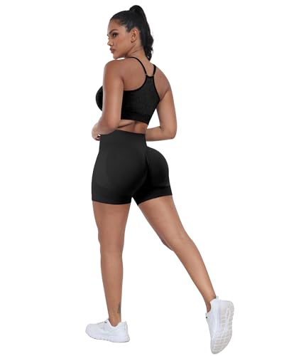 ATHVOTAR Women's High Waist Seamless Biker Shorts - Small Black, Gray, Blue