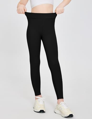 Girls High Waisted Athletic Leggings - Black, 11-12 Years