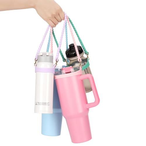 Water Bottle Handle - Soft Silicone Sling, Adjustable Strap - Pink