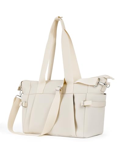 YUFIXO Beige Small Gym Bag for Women - Lightweight Duffle with Wet Compartment, Travel & Workout Crossbody