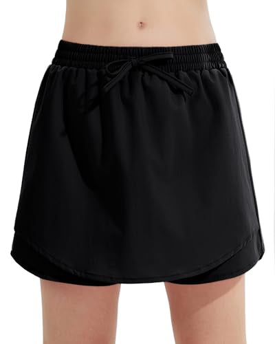Girls Athletic Skorts - Quick Dry Tennis Skirt, Size 9-10 Years - Black