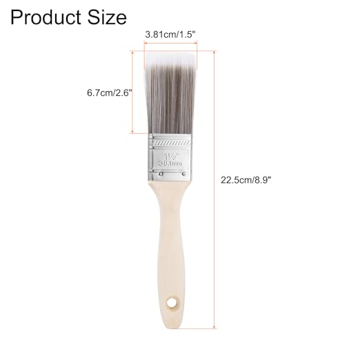 HARFINGTON 2pcs Paint Brushes 1.5" Flat Paint and Chip Brushes with Wooden Handle for DIY Paint Flat Art Furniture Fences Deck Wall Trim, Brown