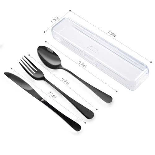 4-Piece Black Travel Utensils Set with Case - Stainless Steel