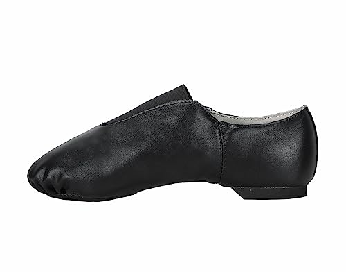 Linodes Unisex PU Leather Slip-on Jazz Shoes for Women & Men, Size 8.5/8, Black