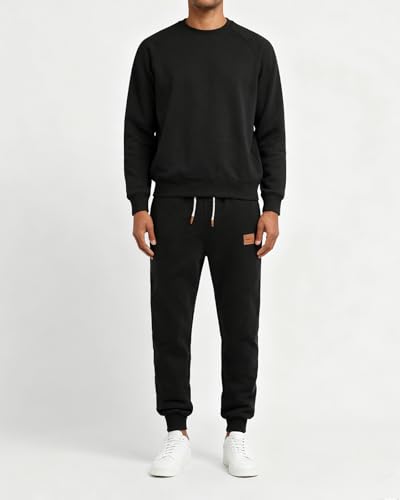 A WATERWANG Men's Black Heavyweight Fleece Sweatpants Medium - Tapered Joggers for Workout