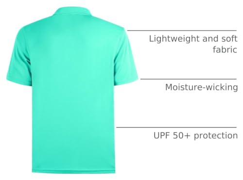 MOHEEN Men's Short Sleeve Moisture Wicking Golf Polo Shirt – X-Large Glass Blue UPF 50+