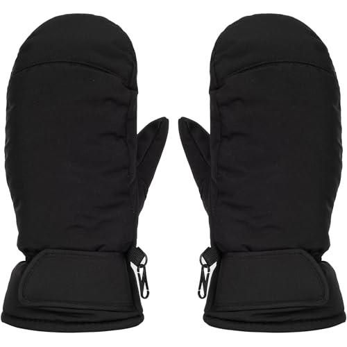 Winter Ski Mittens - Warm Snow Mitts for Cold Weather - Black, One Size