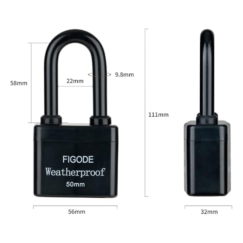 FIGODE¢ç Outdoor Waterproof Padlocks, Covered Heavy Duty Laminated Steel Locks, Large Sturdy Locks, 2.2 in. Wide, 3 Locks Same Key, Long Padlocks