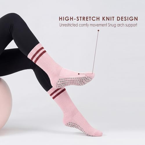 High Elasticity Non-Slip Pilates Grip Socks - Pink, 1 Pair