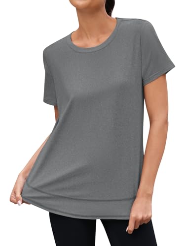 Women's Short Sleeve Workout Top - Quick Dry Yoga & Running Shirt, Size S-3XL, Grey / Large - 3rd Hill