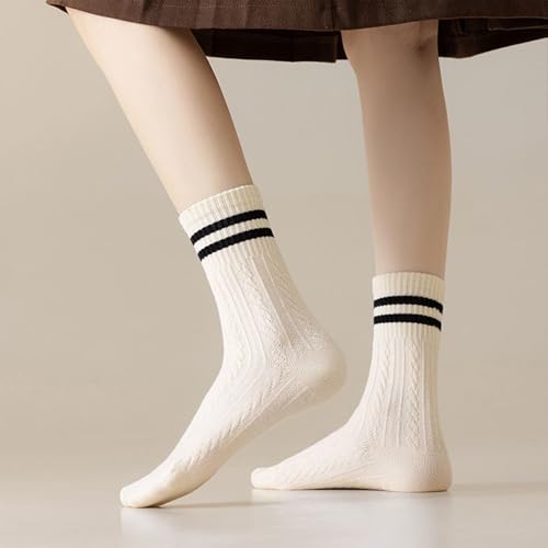 Wool Blend Socks for Women - Soft Breathable Crew Socks, Stripe-3 White