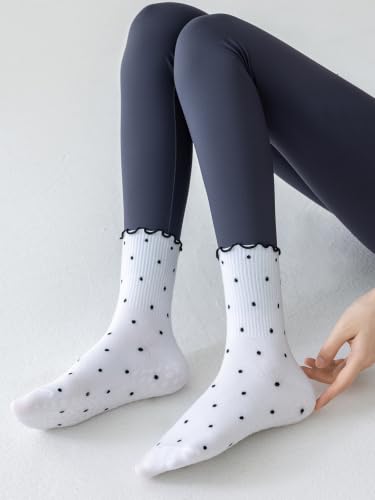 Grippy Pilates Socks for Women - Polka Dot White Ruffle Design