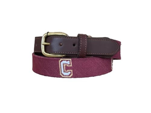 Hand-Stitched Needlepoint Belt with College of Charleston Logo