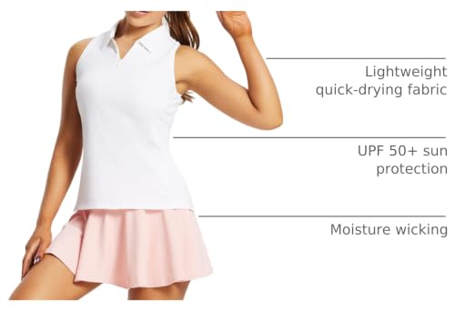 Baleaf Women's Sleeveless Golf Polo Shirt Racerback with Zipper Collar - Small White