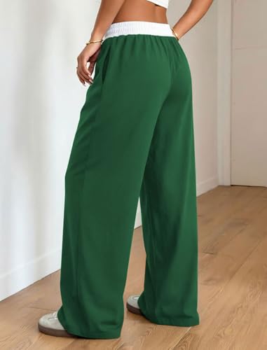 ZAFUL Women's Parachute Cargo Pants Y2K Wide Leg Sweatpants Green Small