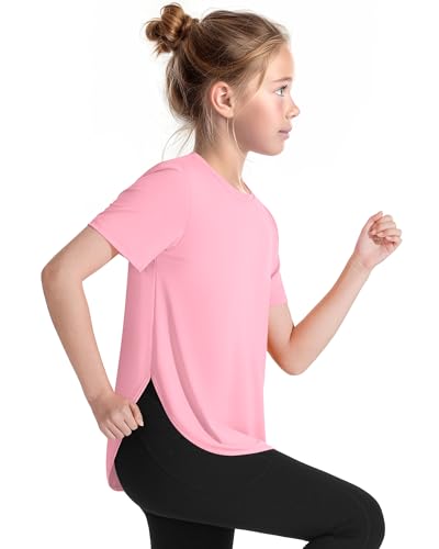 JOCMIC Girls Pink Athletic T-Shirt 9-10 Years Short Sleeve Basic Top