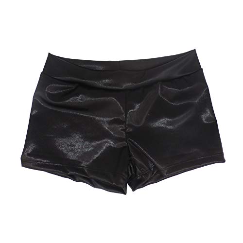 Girls Dance Gymnastics Shorts - Sparkle Glitter, Black, 9-10 Years