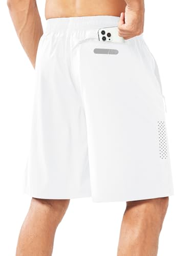 NORTHYARD Men's Athletic Running Shorts 9 Inch, XX-Large, White with Zipper Pockets