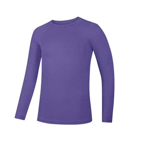 Boys Compression Shirt - Long Sleeve Athletic Base Layer, X-Large Purple