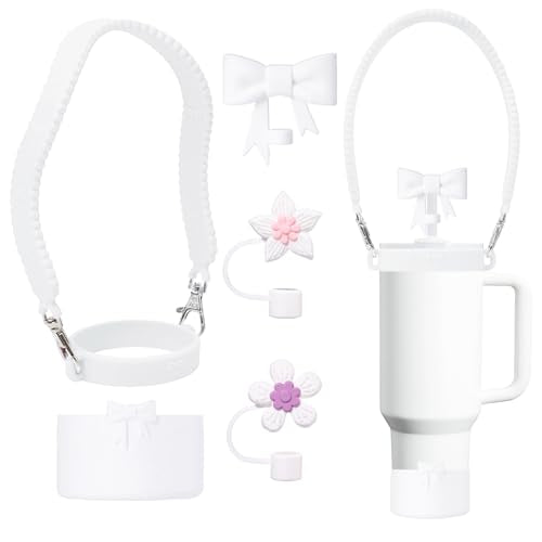Silicone Tumbler Accessory Set: Handle Strap, Straw Covers & Boot - White