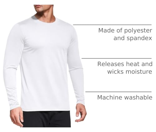 Boyzn Men's White Large 1 Pack Performance Long Sleeve T-Shirt with UPF 50+ Sun Protection