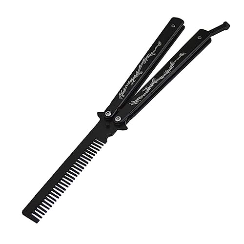 Funtuan Stainless Steel Butterfly Knife Trainer Comb Practice Tool Black