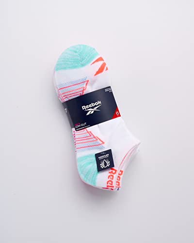 Reebok Girls Low Cut Athletic Socks 6 Pack Medium White Multi - Performance, Moisture-Wicking, No-Show Fit