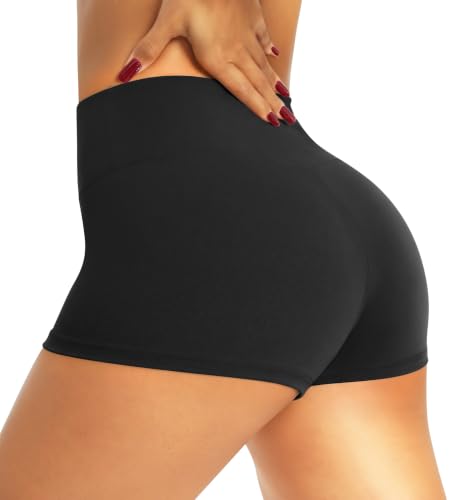 High Waisted Biker Shorts for Women - 3" Inseam, Large-X-Large, Black