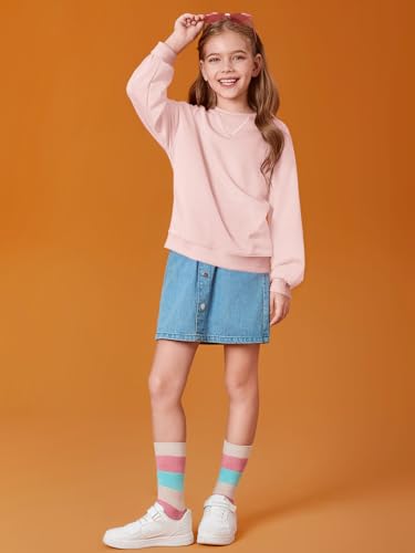 Girls Casual Crewneck Sweatshirt - Long Sleeve Pullover Top, Pink, 7-8 Years