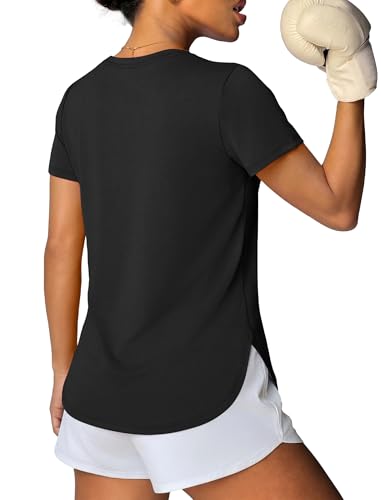 Workout Tops for Women - Short Sleeve Activewear A-Black, Large