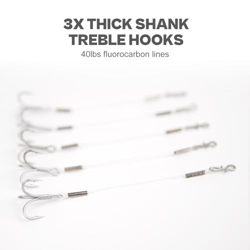 OJYDOIIIY 3'' Stinger Hooks for Jig Heads 8# (#6/#8 Treble) 12-Pack – Fluorocarbon Line for Walleye & Bass Fishing