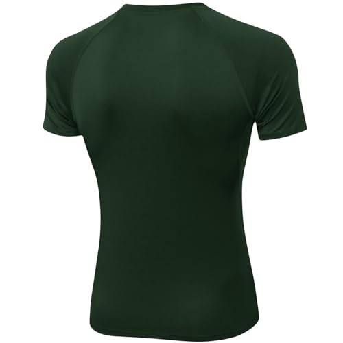 Men's Short Sleeve Compression Shirt - Cool Dry, Dark Green, Small