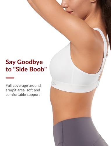 Yvette Adjustable High Support Sports Bra with Sewn-in Pads - White, Medium D/DDD