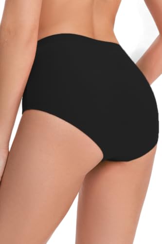 Micosuza Black High-Waist Retro Bikini Bottoms - Full Coverage Tankini Bottoms, 12