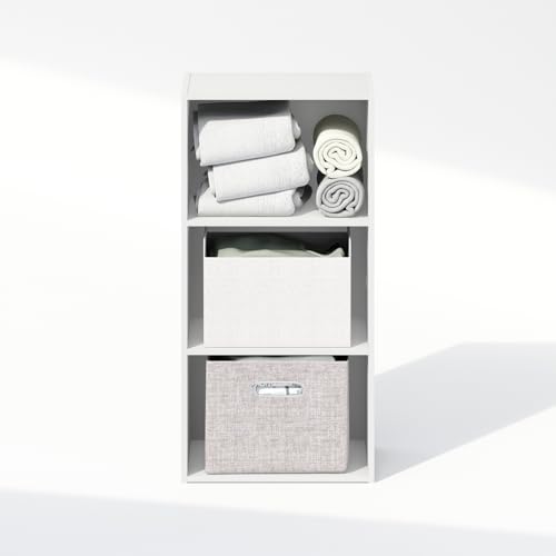 Furinno Reed Closet Organizers and Storage, 3-Tier Closet Organizer, Open Shelf Closet Storage, for Wardrobe, Bedroom, Living Room, White