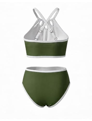 Teen Girls Two-Piece Color Block Bikini Set with Adjustable Straps