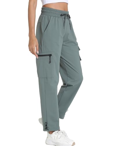 Kcutteyg Women's Cargo Joggers Pants Gray Green Large - Lightweight Quick Dry Hiking Trousers