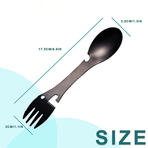 5-in-1 Stainless Steel Spork - Camping Utensil with Can Opener - Black