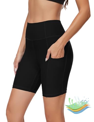 Leovqn Women's High Waisted Menstrual Swim Shorts Small Black - Period Swimwear