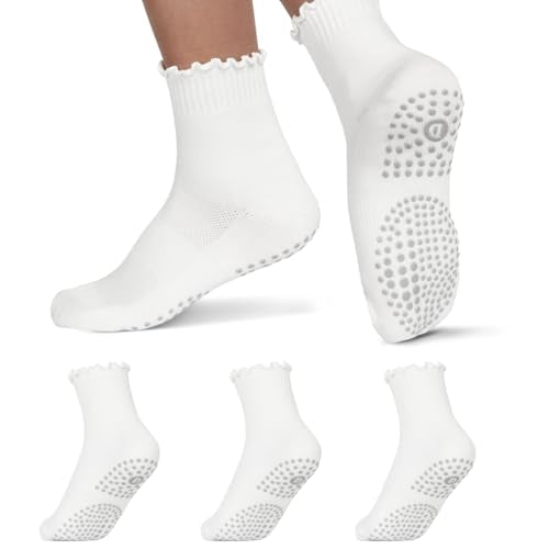 Non-Slip Pilates Socks with Grips for Women - White
