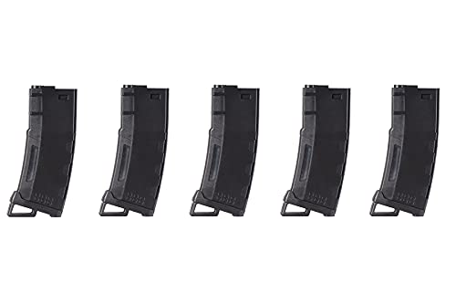 High Speed Mid-Cap Airsoft Magazine - 130 Round, Pack of 5 - Black