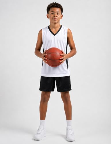 Reversible Boys Basketball Jerseys - Mesh Sleeveless Shirts, Medium Black/White