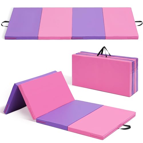 Gymnastics Mat 6'x3'x2'' - Foldable Exercise Mat for Home - Pink & Purple