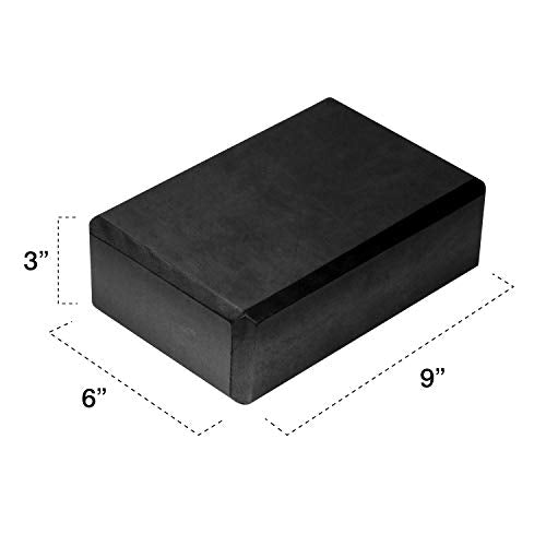 Yoga Blocks 2 Pack - 9" x 6" x 3" High Density EVA Foam - Black