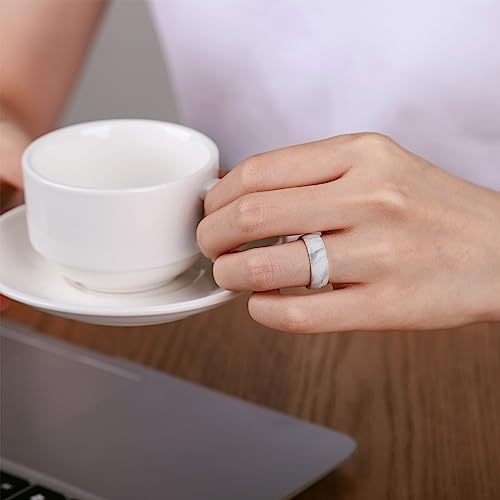 Silicone Wedding Rubber Band Ring Set - 6mm Wide, Ergonomic - Black, Marble, Whitepink, Faint Red