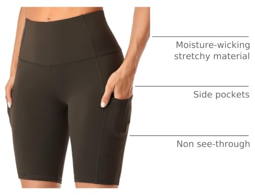 Women's Dark Olive Yoga Shorts with Side Pockets - Medium